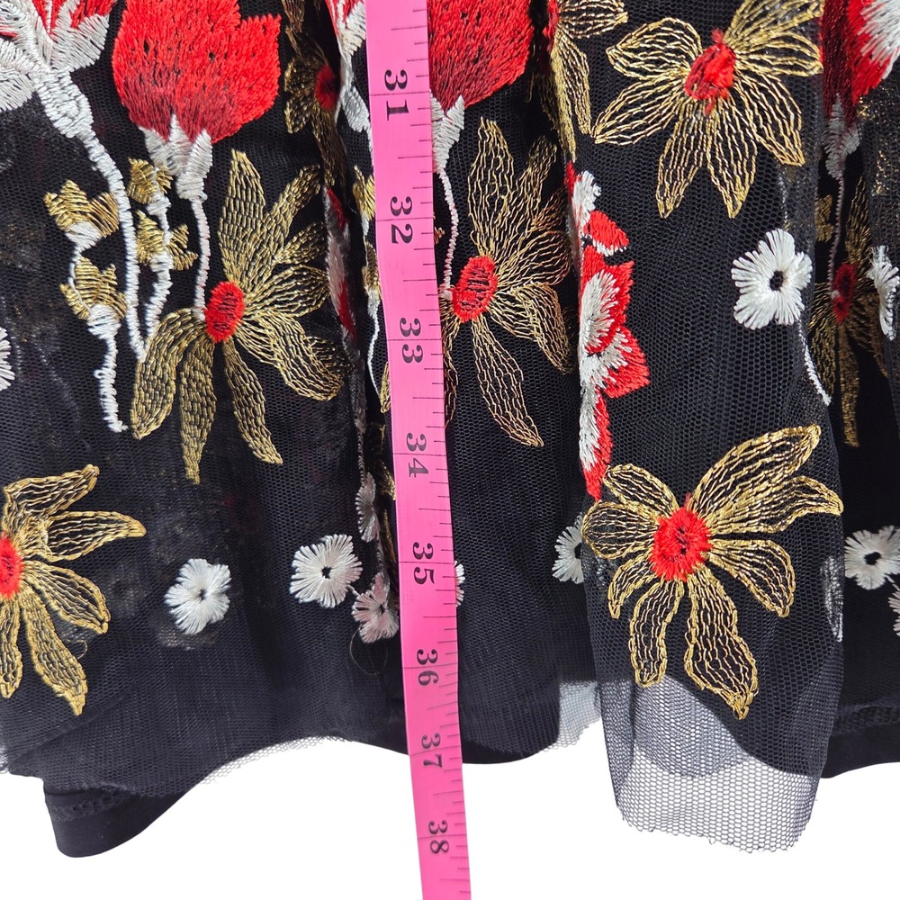Bronx & Banco Mini Dress M Black Red Floral Embroidered Mesh Whimsigoth Cocktail - Picture 7 of 16